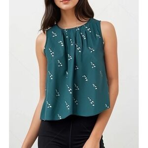 Loft Outlet Women's Sleeveless Teal Top Lily‎ Of The Valley Flowers Petite Sz SP